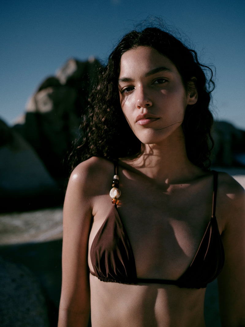 SIR the label Jeanne Beaded String Triangle Top CHOCOLATE