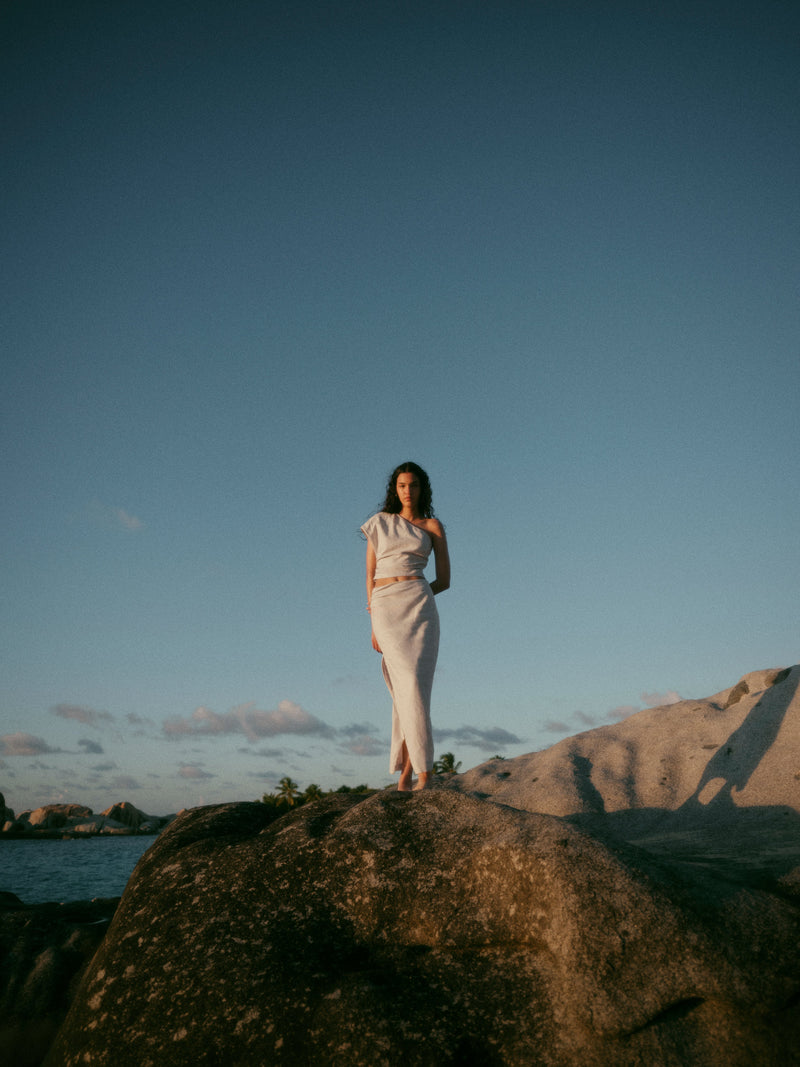 SIR the label Affogato Asymmetric Midi Skirt ECRU