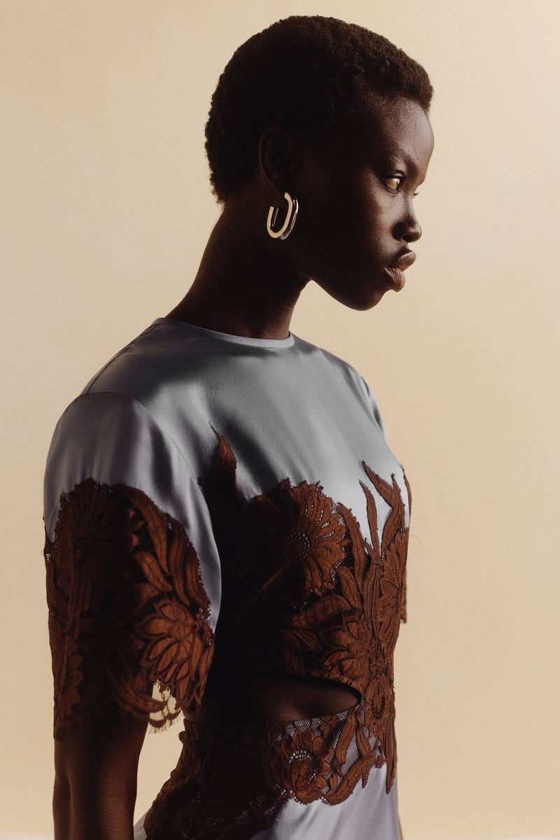 SIR the label Danseurs Lace Cut Out Gown Bleue