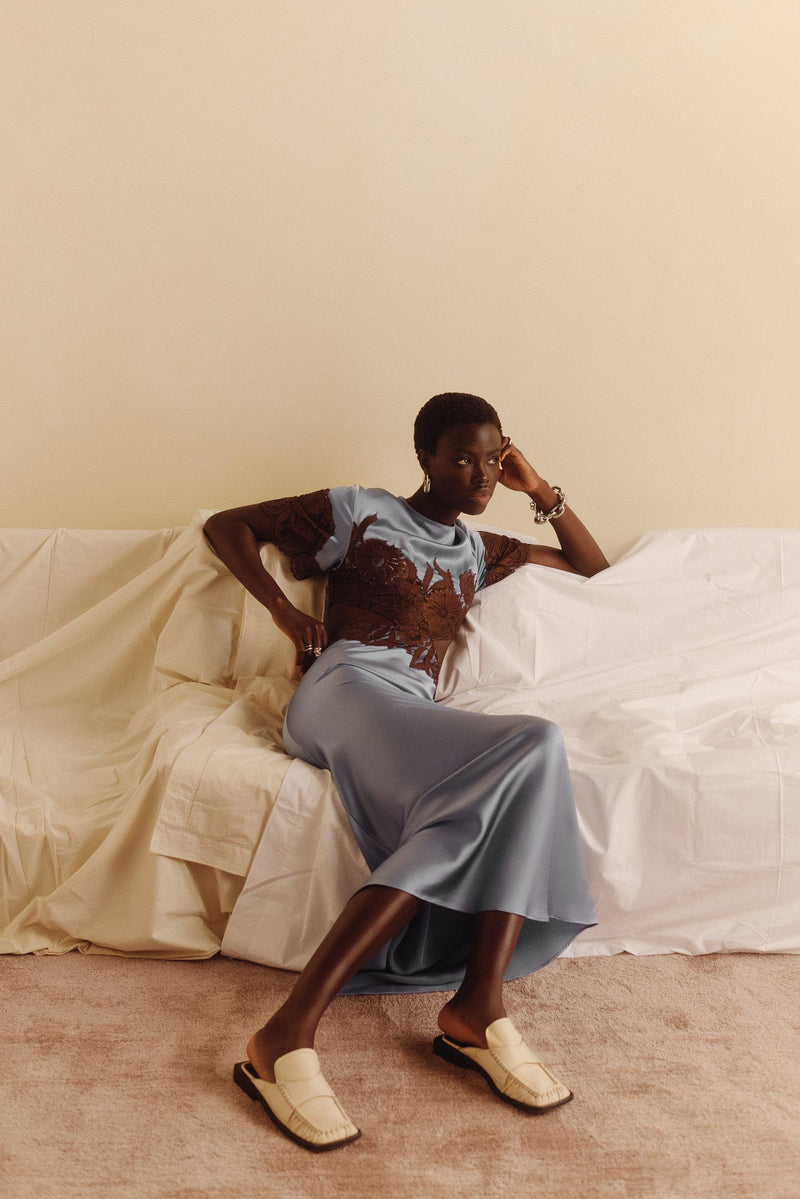 SIR the label Danseurs Lace Cut Out Gown Bleue