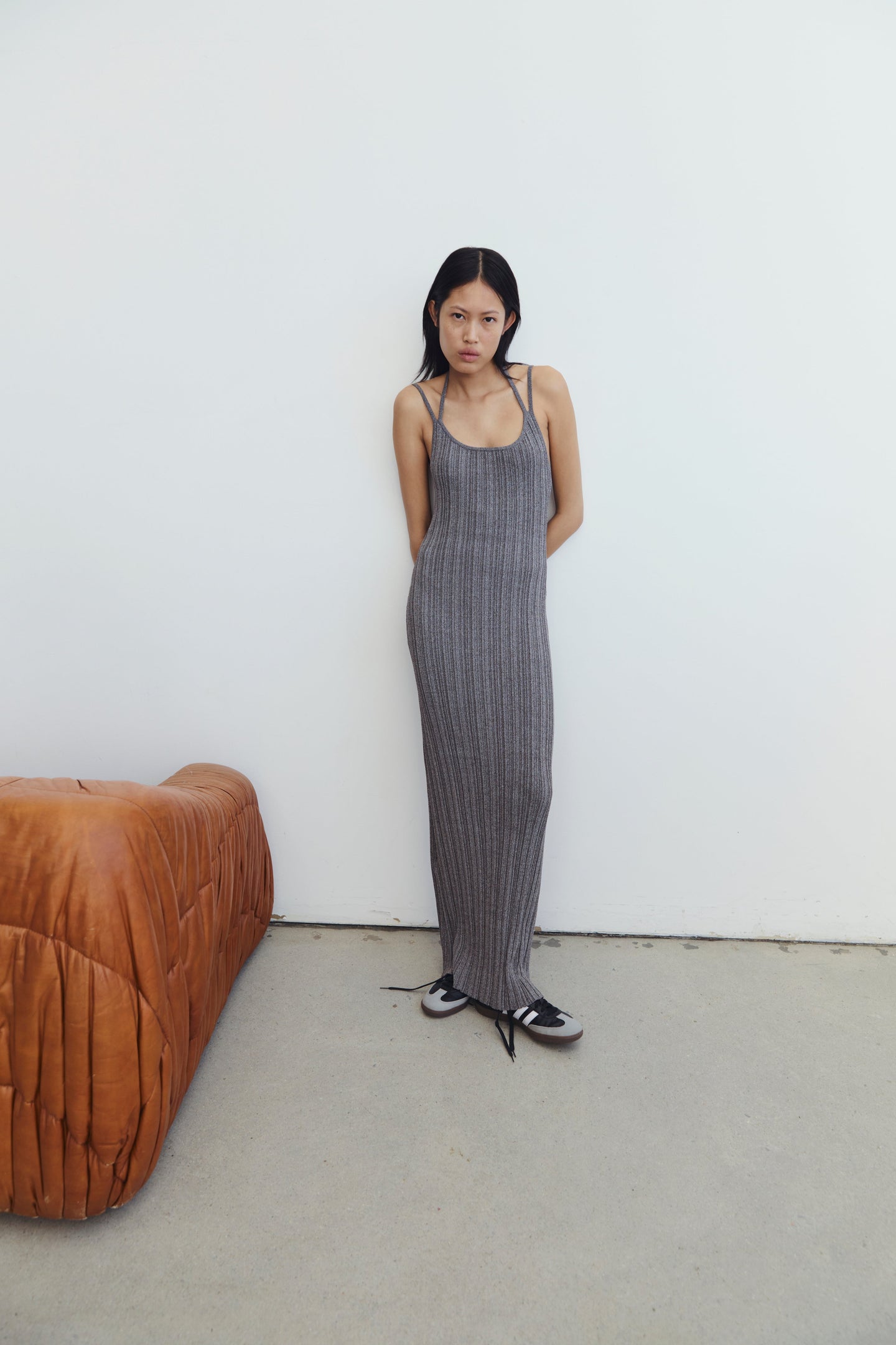 SIR the label Impasto Ribbed Halter Maxi Dress Chocolate