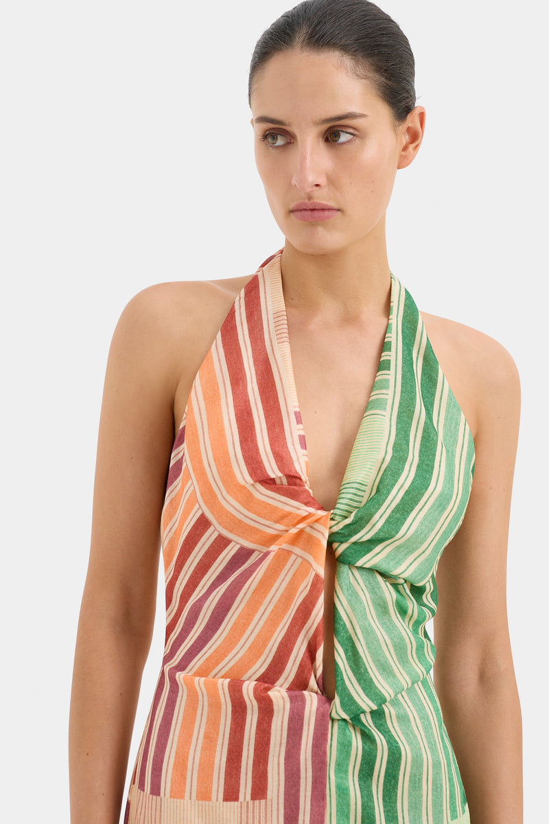 SIR the label Marisol Twist Midi Dress MULTI PATCHWORK STRIPE