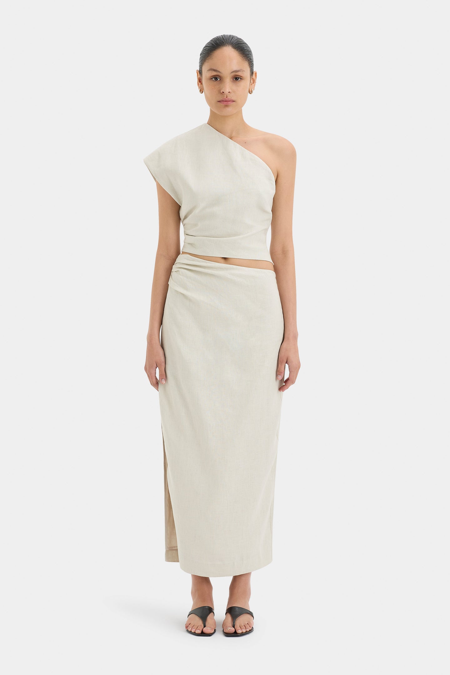 SIR the label Affogato Asymmetric Midi Skirt ECRU