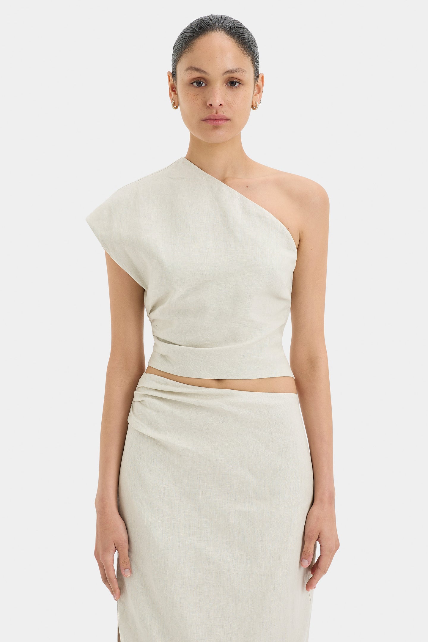 SIR the label Affogato Asymmetric Midi Skirt ECRU