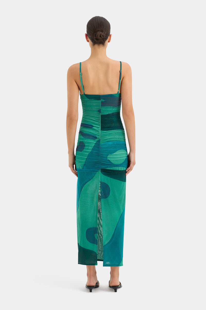 SIR the label Frankie Gathered Midi Dress EMERALD REFLECTION