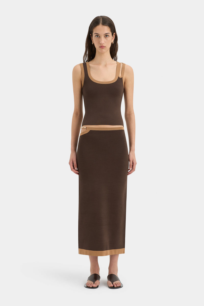 SIR the label Salvador Beaded Midi Skirt BISCOTTI