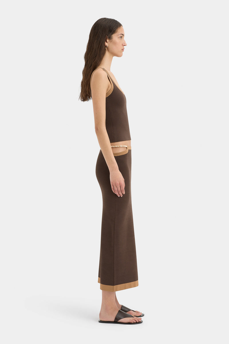 SIR the label Salvador Beaded Midi Skirt BISCOTTI