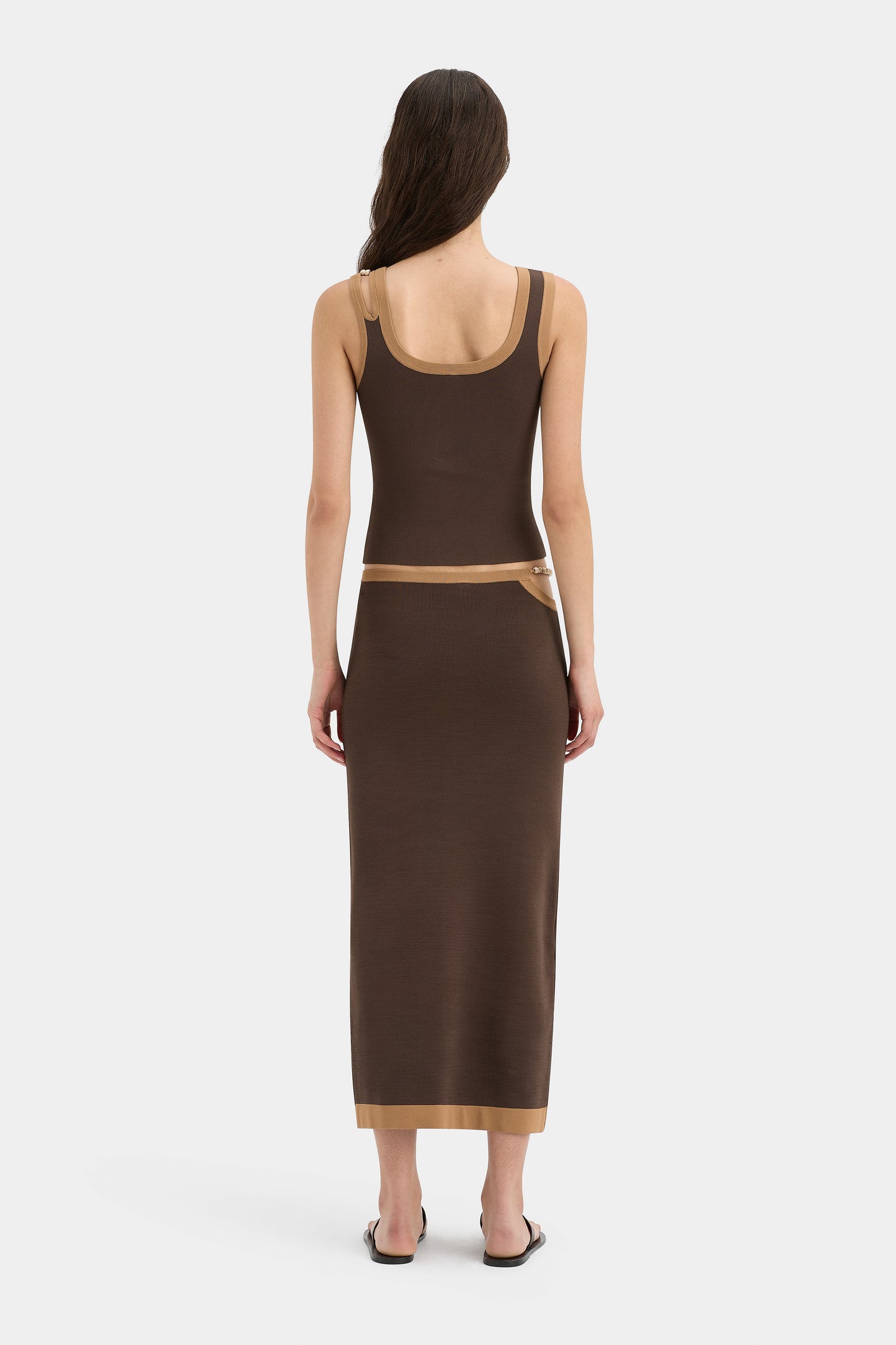 SIR the label Salvador Beaded Midi Skirt BISCOTTI