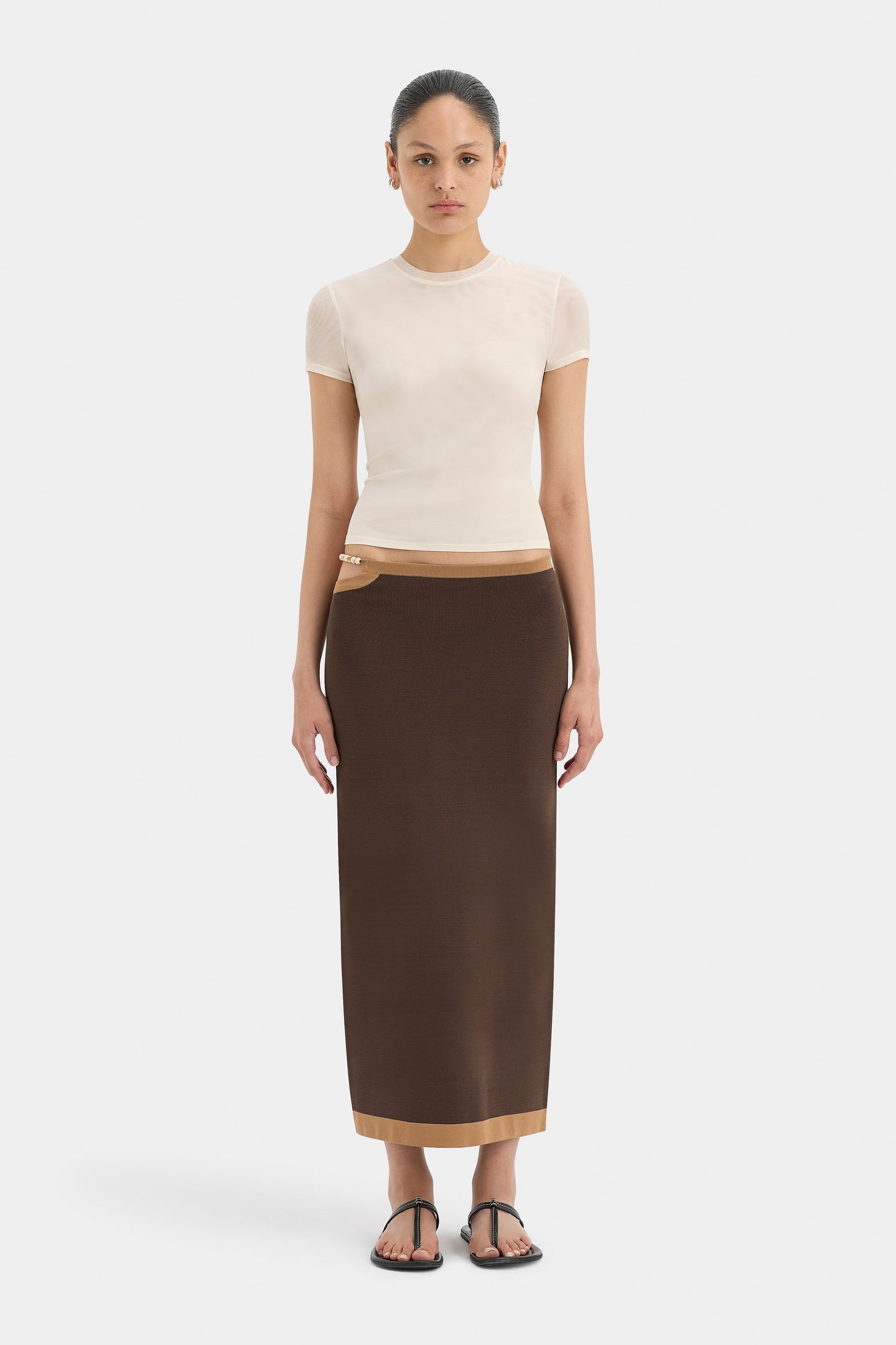 SIR the label Salvador Beaded Midi Skirt BISCOTTI
