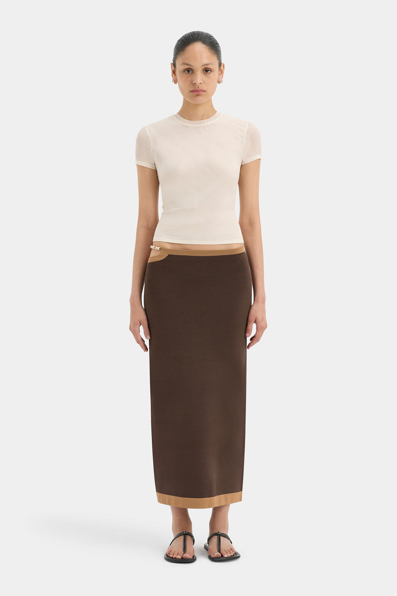 SIR the label Salvador Beaded Midi Skirt BISCOTTI