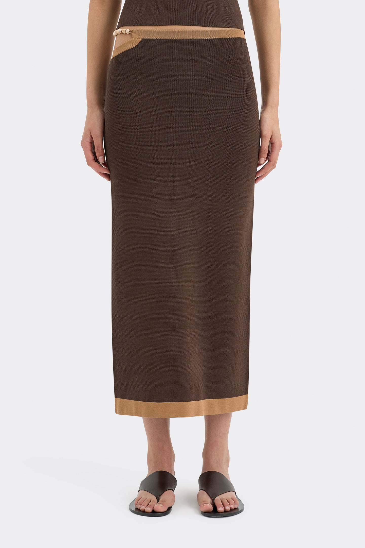 SIR the label Salvador Beaded Midi Skirt BISCOTTI