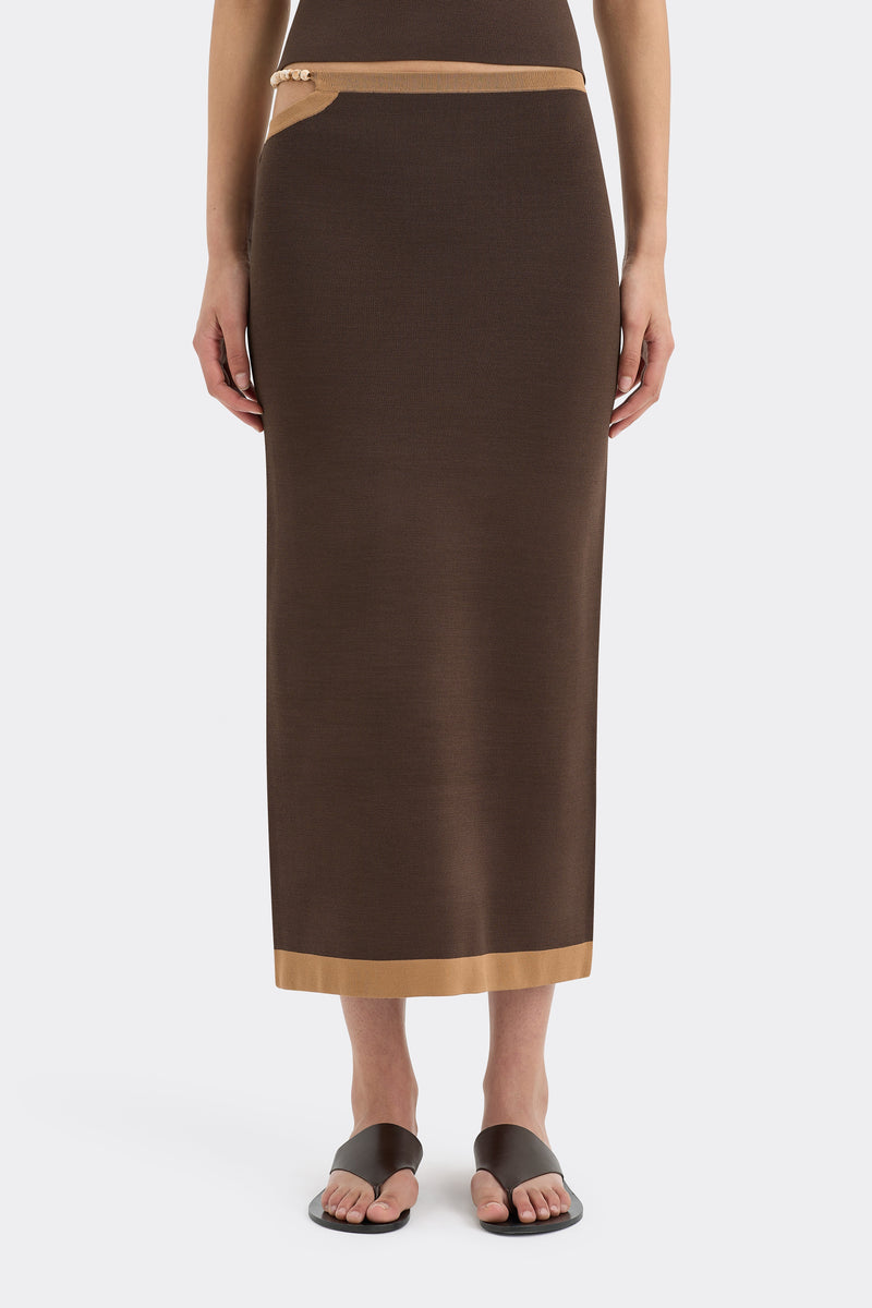 SIR the label Salvador Beaded Midi Skirt BISCOTTI