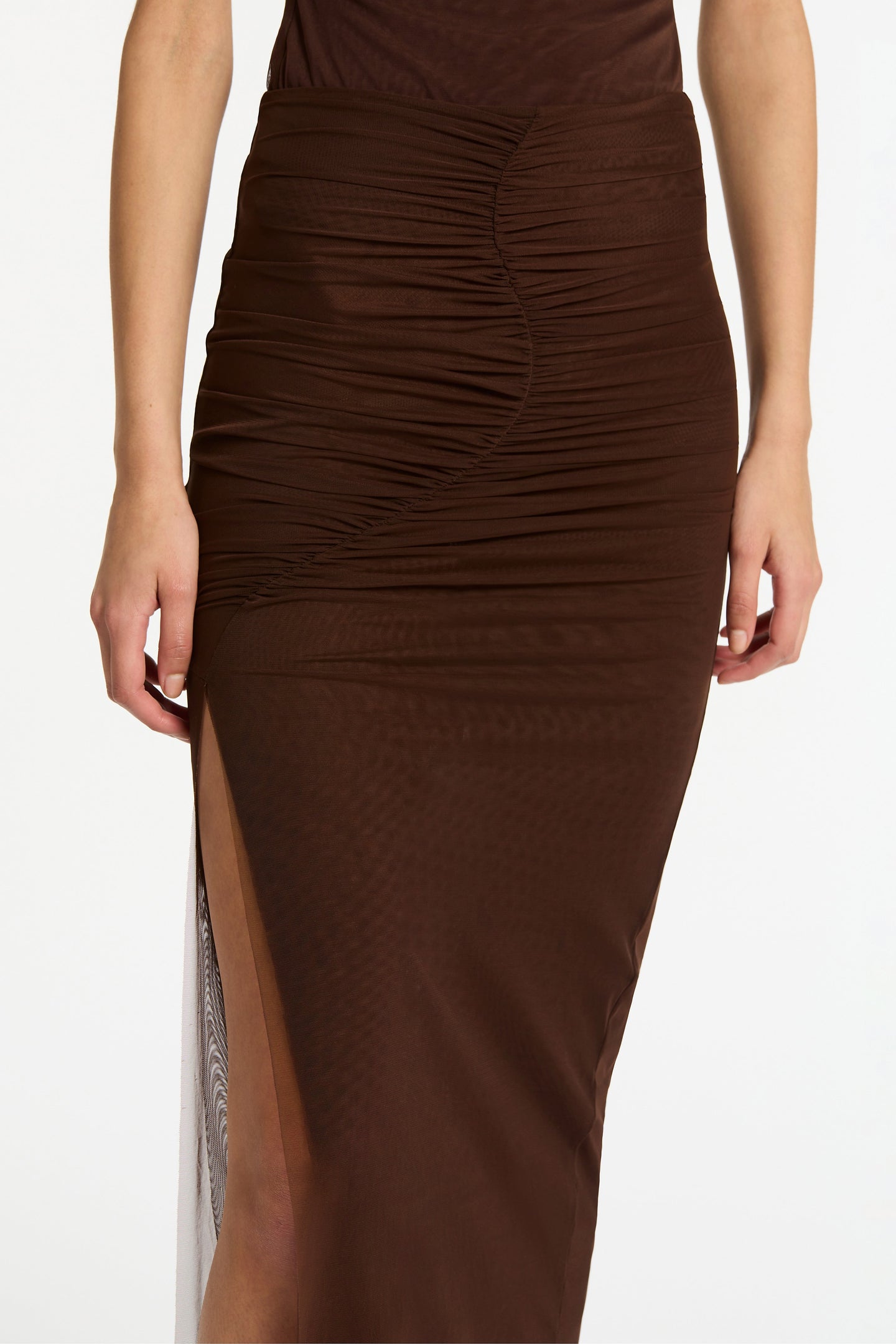 SIR the label Jacques Mesh Gathered Midi Skirt Chocolate