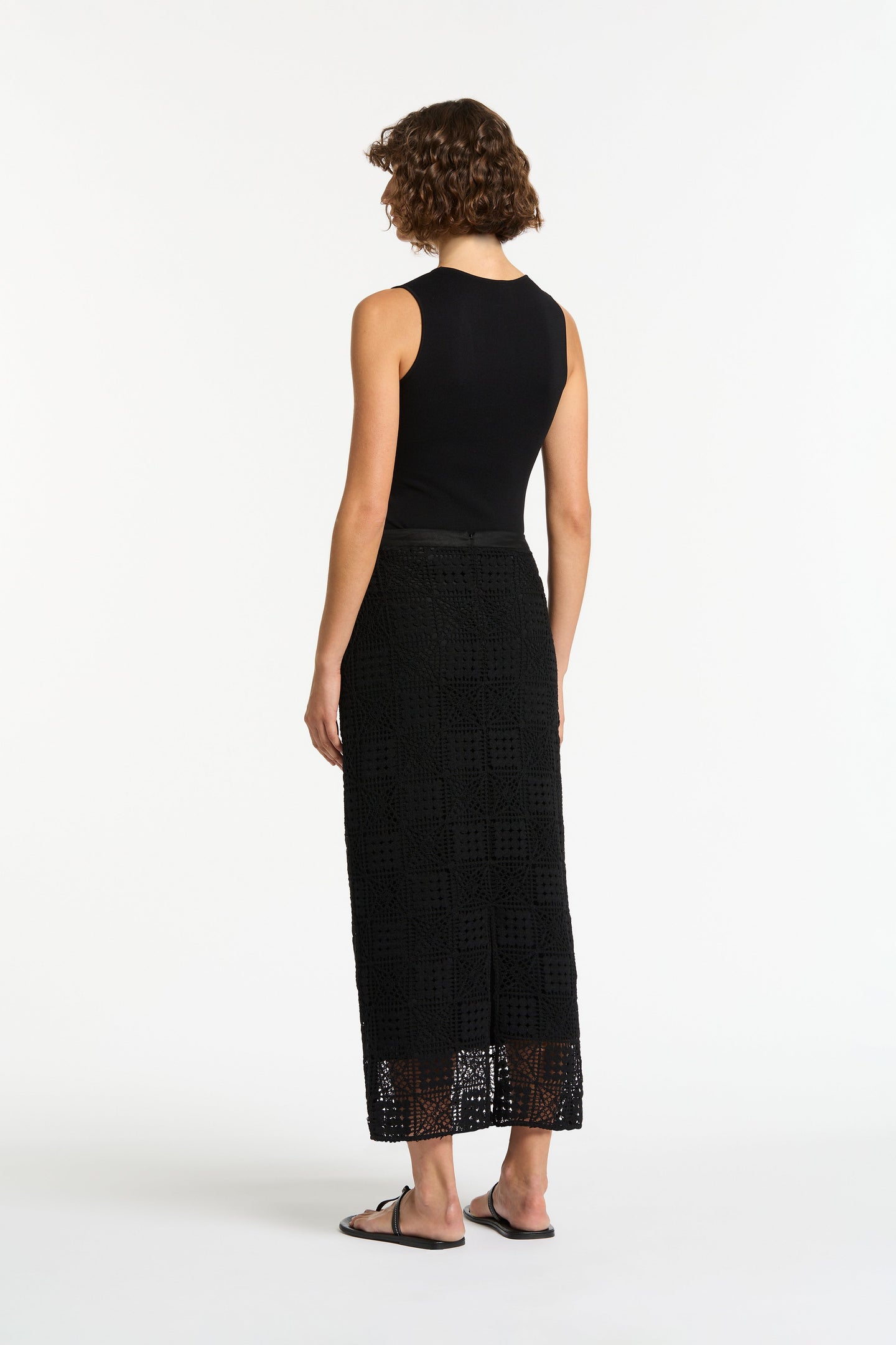 SIR the label Rayure Midi Skirt Black Crochet