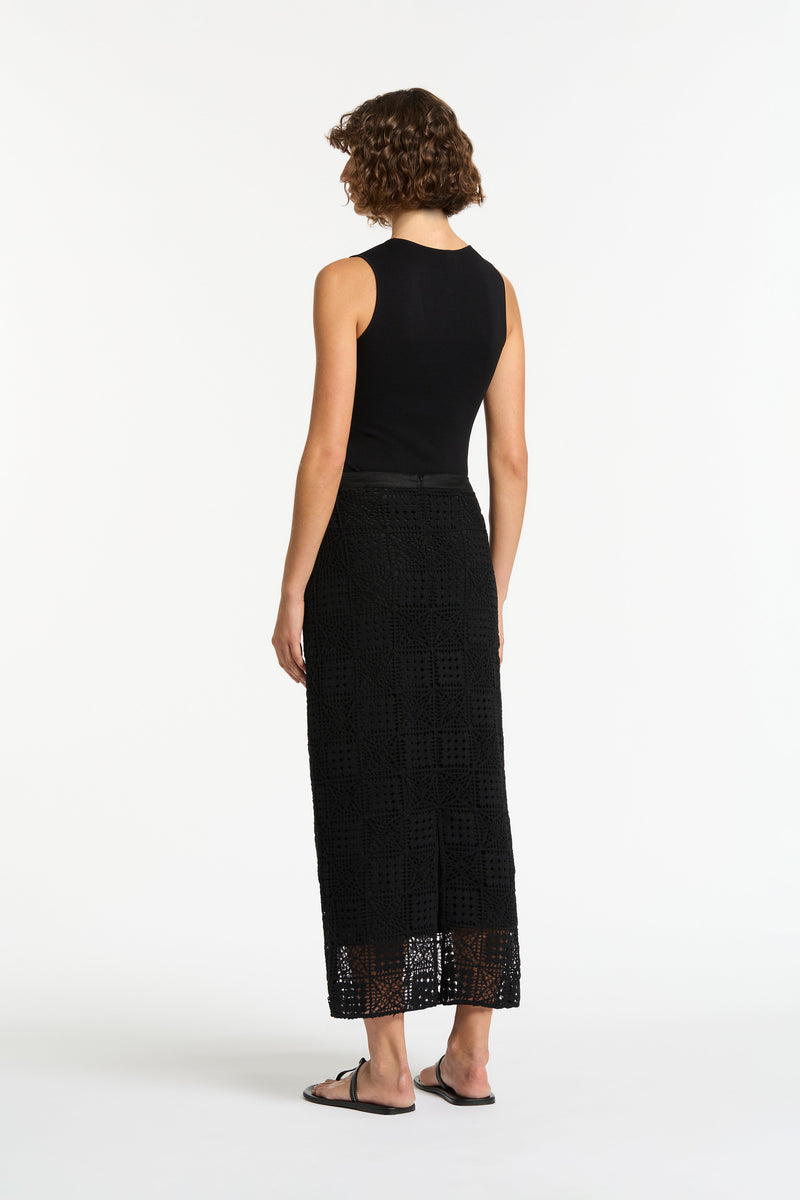 SIR the label Rayure Midi Skirt Black Crochet