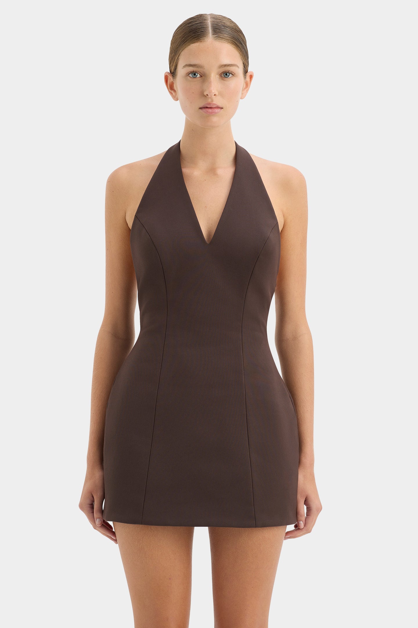 SIR the label Sandrine Halter Mini Dress CHOCOLATE