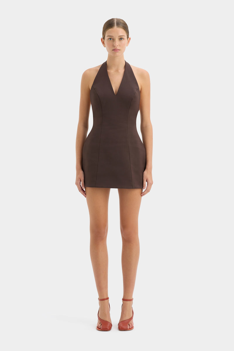 SIR the label Sandrine Halter Mini Dress CHOCOLATE