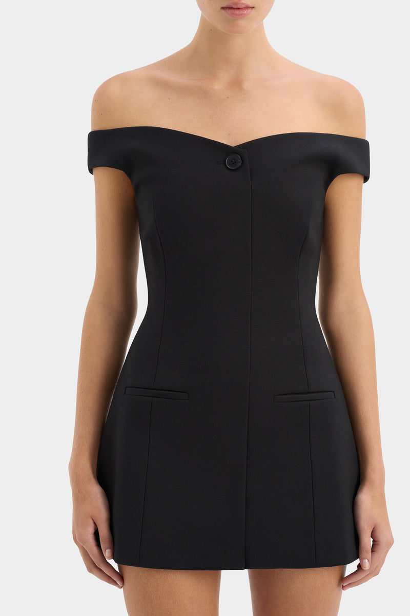 SIR the label Sandrine Off Shoulder Mini Dress BLACK