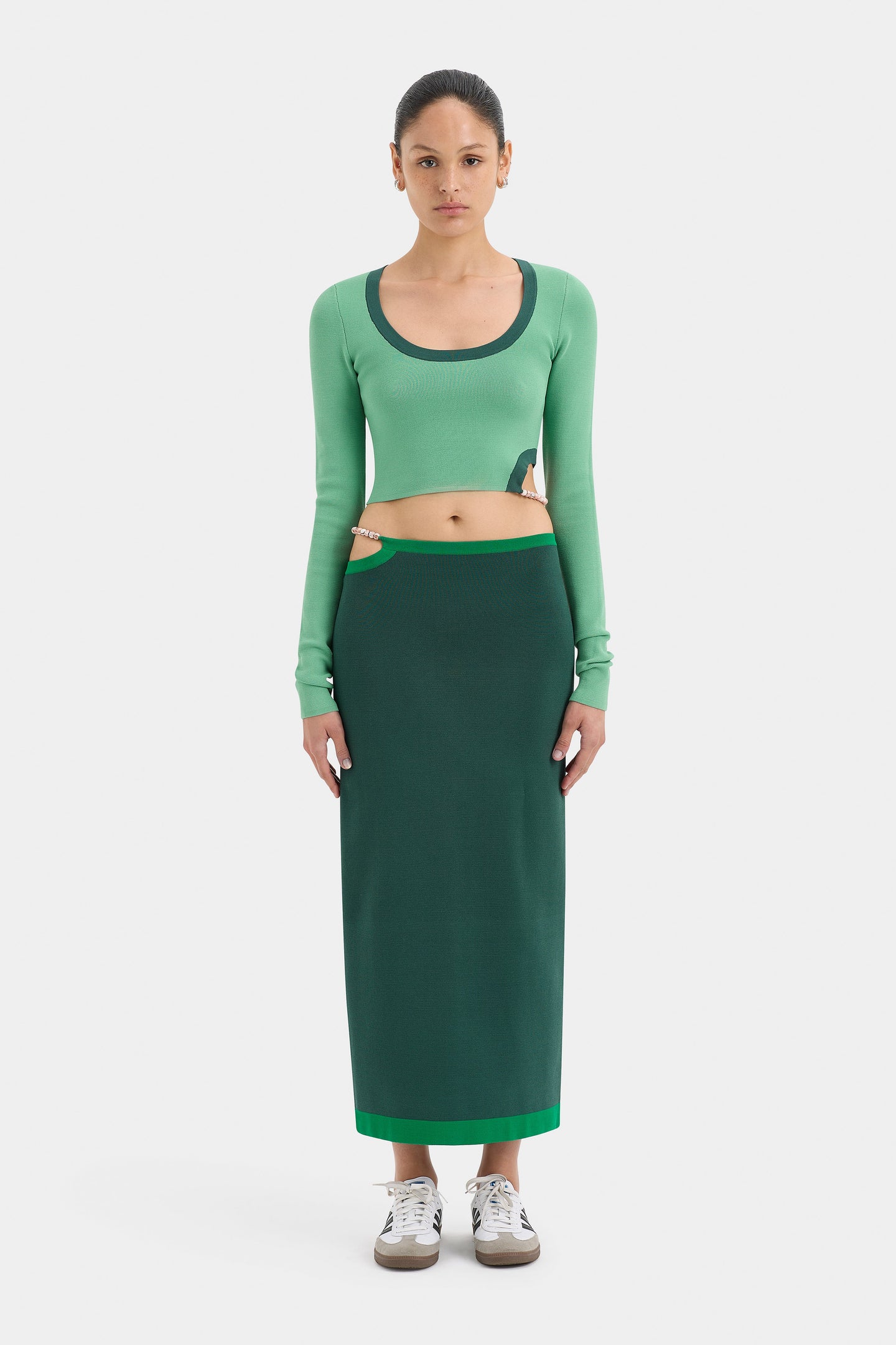 SIR the label Salvador Beaded Midi Skirt FOREST GREEN