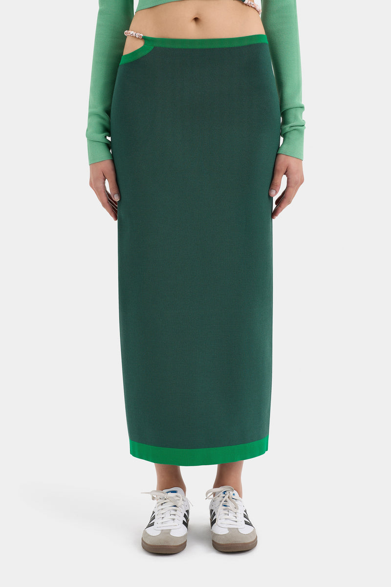 SIR the label Salvador Beaded Midi Skirt FOREST GREEN