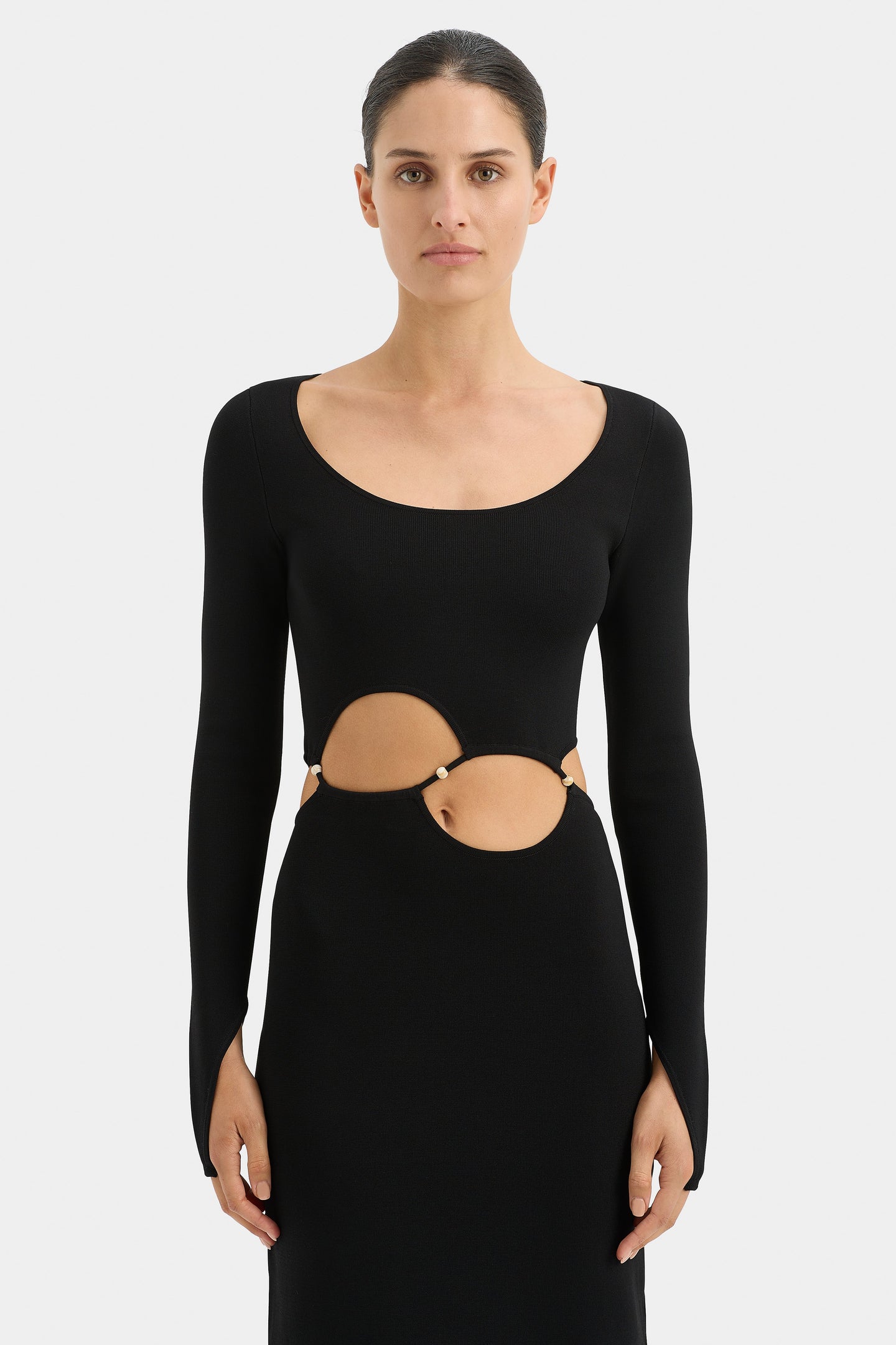 SIR the label Salvador Beaded Long Sleeve Dress BLACK