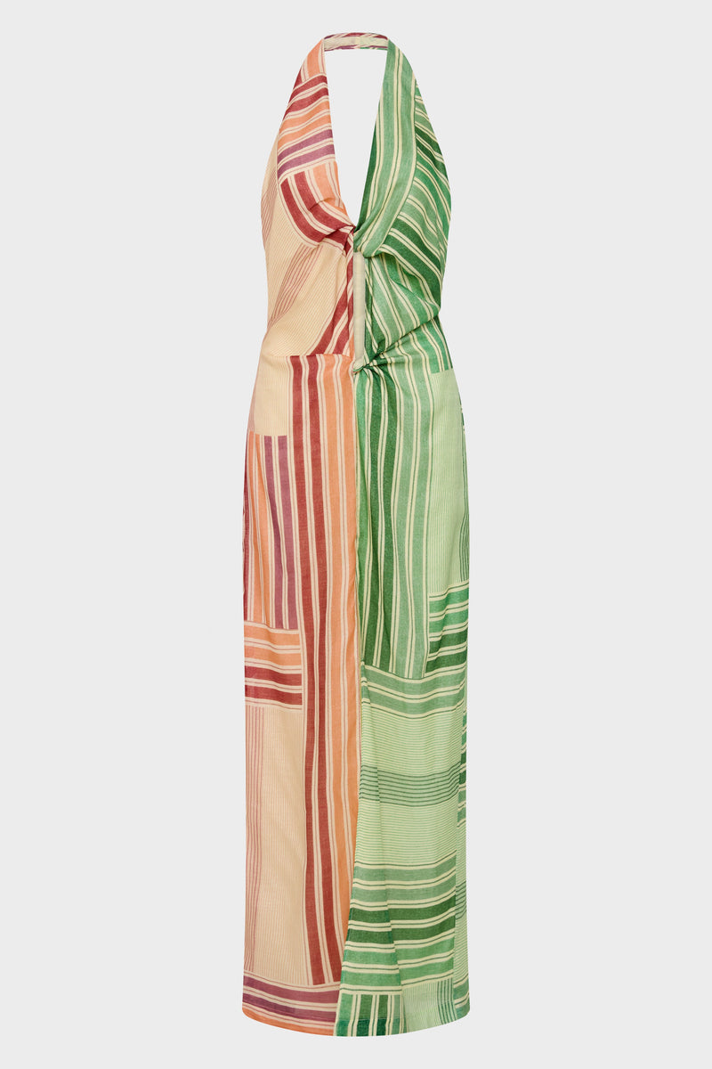 SIR the label Marisol Twist Midi Dress MULTI PATCHWORK STRIPE