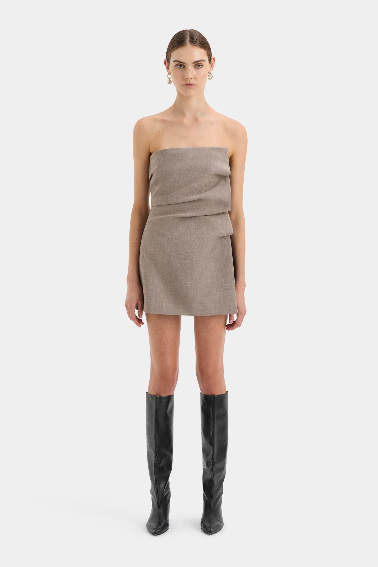 SIR the label Leonardo Pleated Mini Dress TAUPE