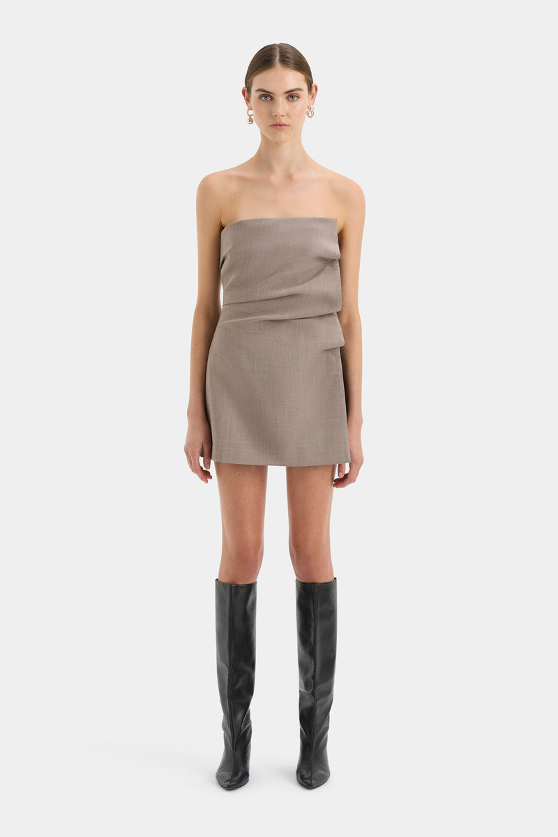 SIR the label Leonardo Pleated Mini Dress TAUPE