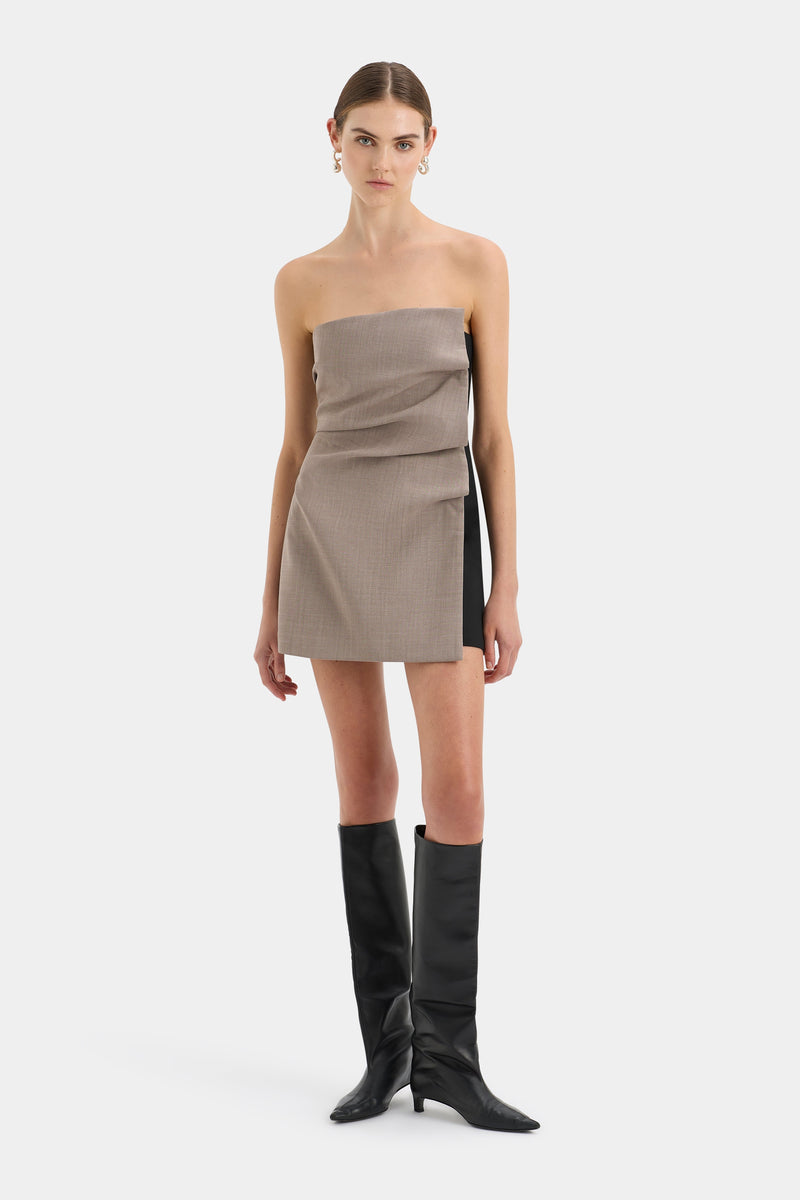 SIR the label Leonardo Pleated Mini Dress TAUPE