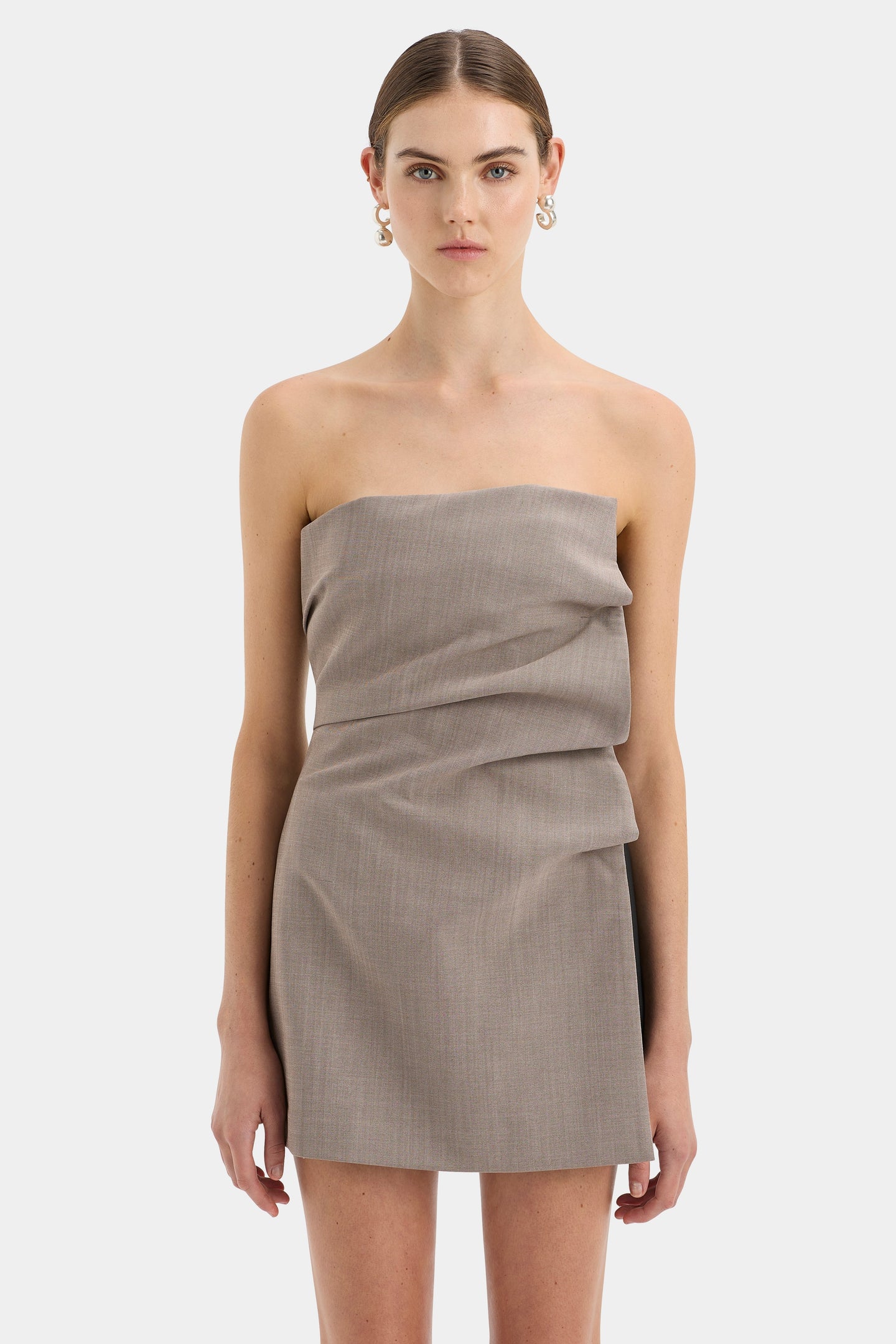 SIR the label Leonardo Pleated Mini Dress TAUPE