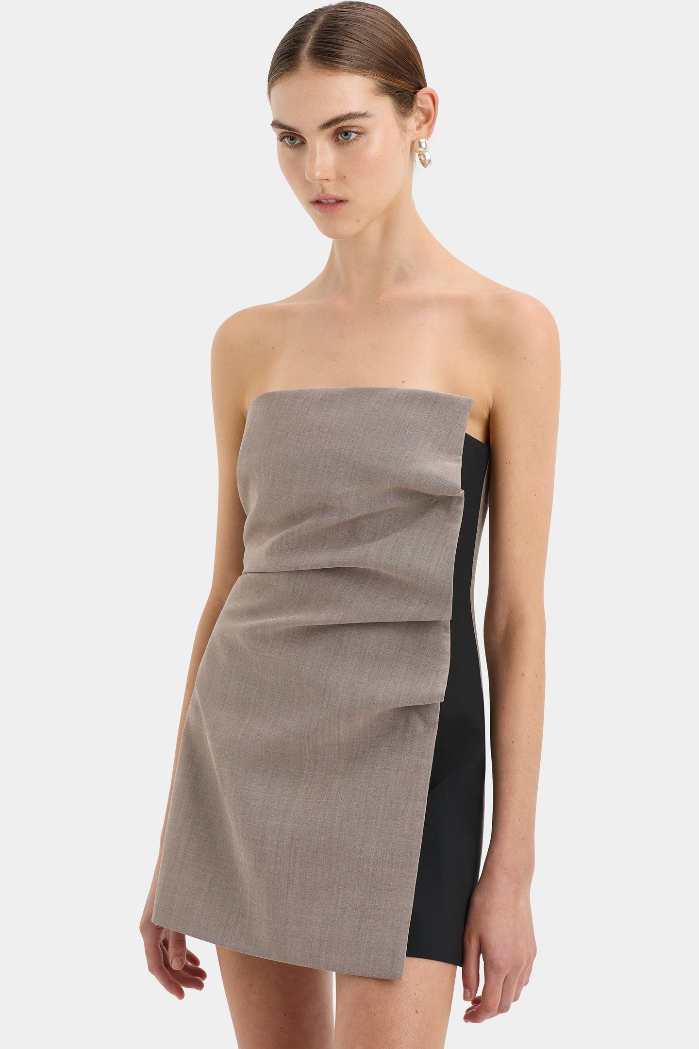 SIR the label Leonardo Pleated Mini Dress TAUPE