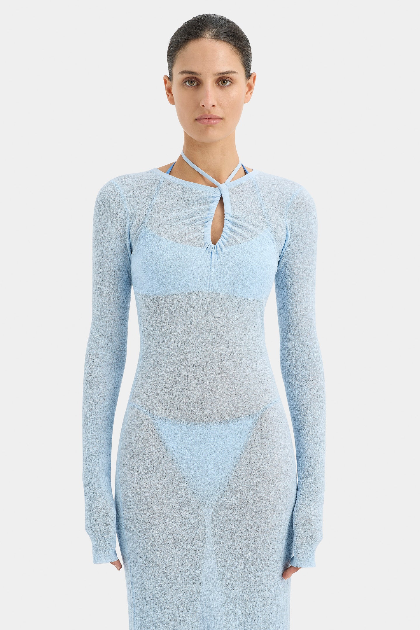 SIR the label Emmeline Halter Long Sleeve Dress SKY BLUE