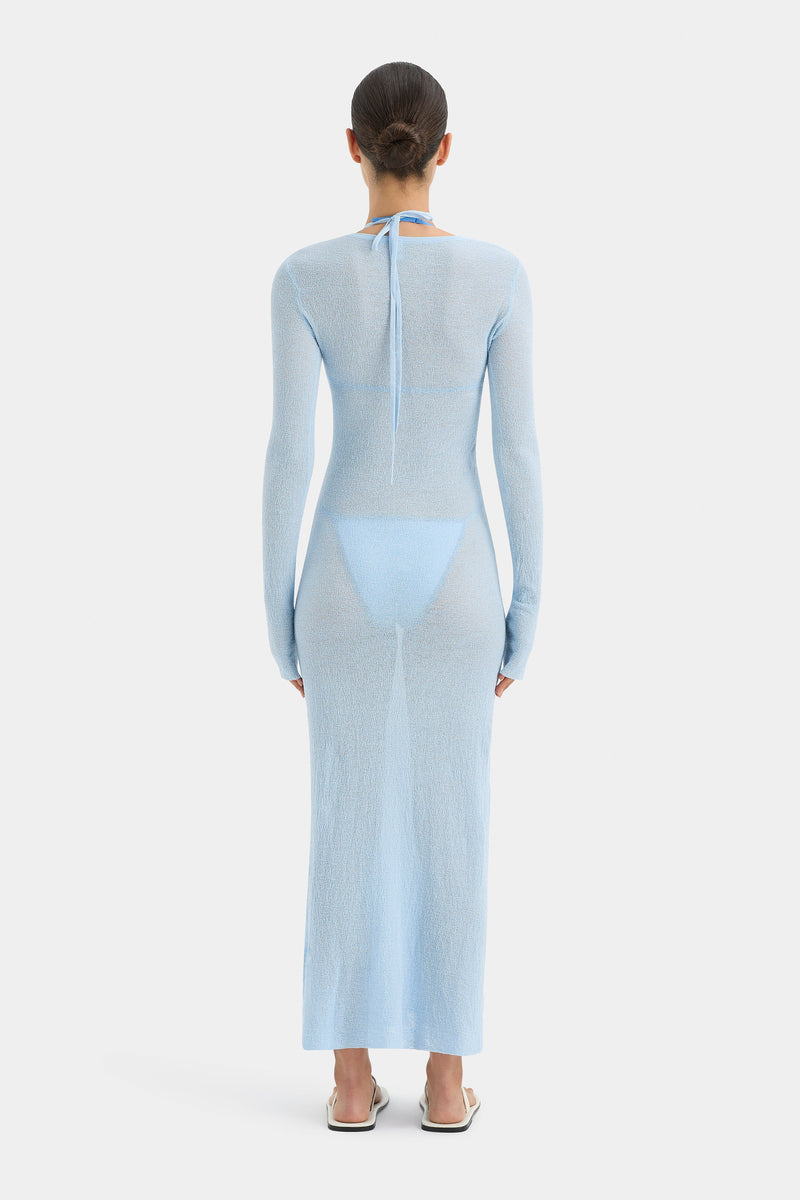 SIR the label Emmeline Halter Long Sleeve Dress SKY BLUE