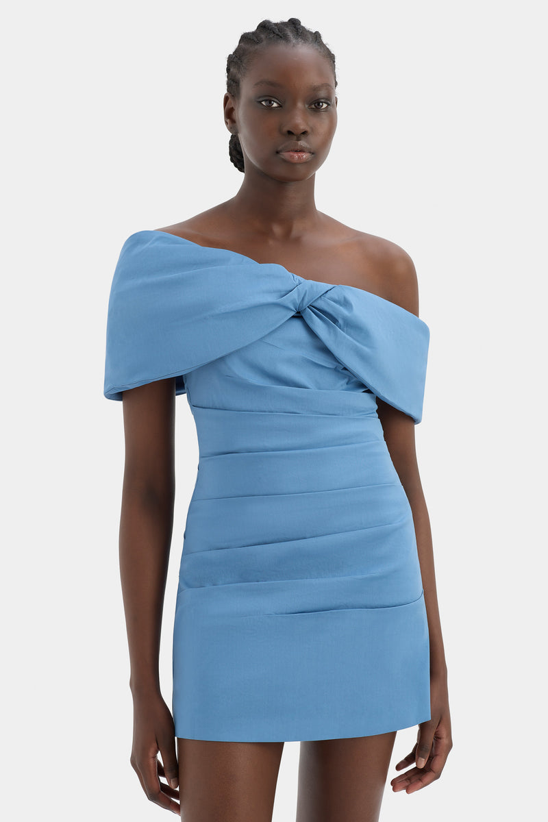 SIR the label Jones Off Shoulder Mini Dress WASHED BLUE