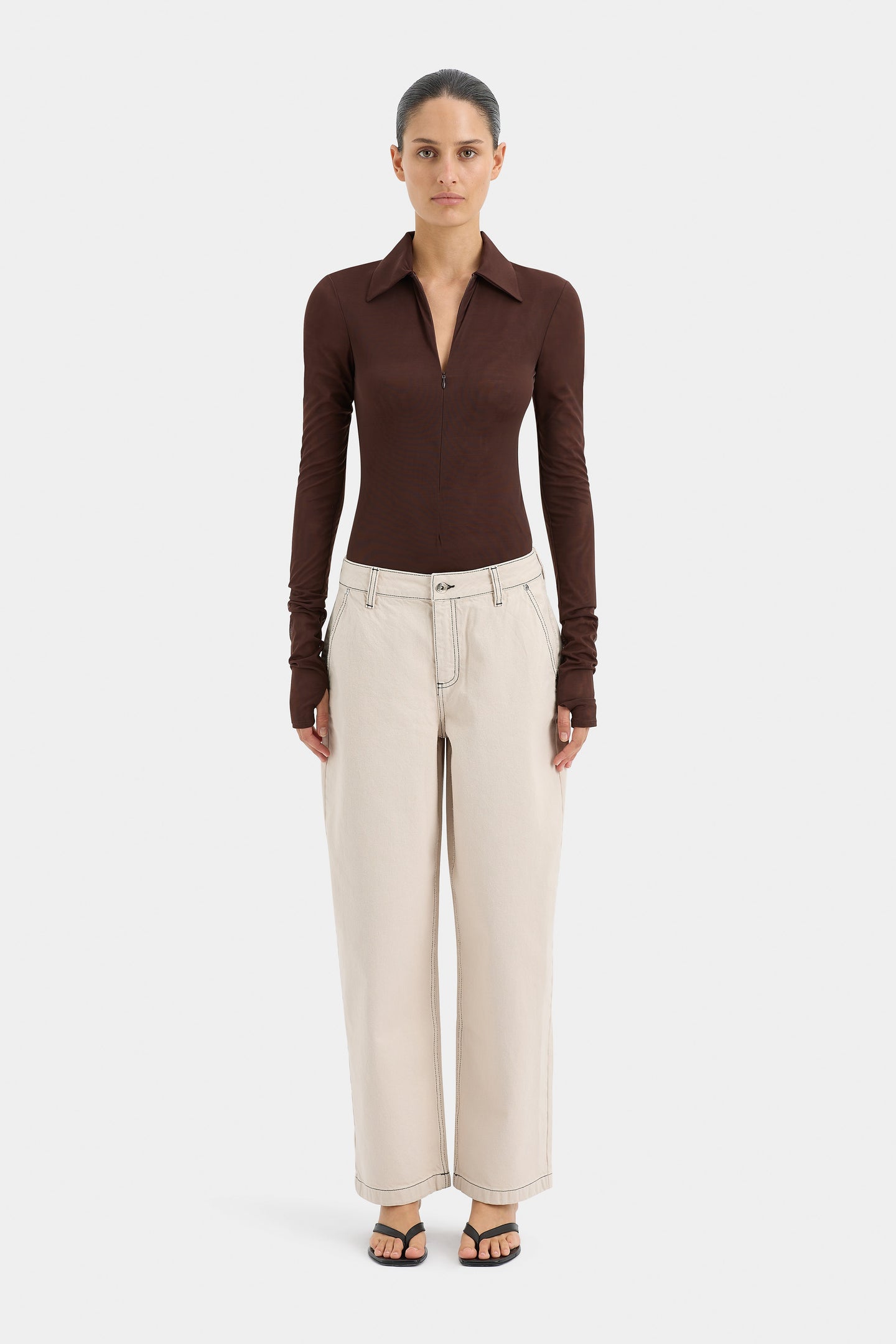 SIR the label Jacques Mesh Zip Bodysuit Chocolate