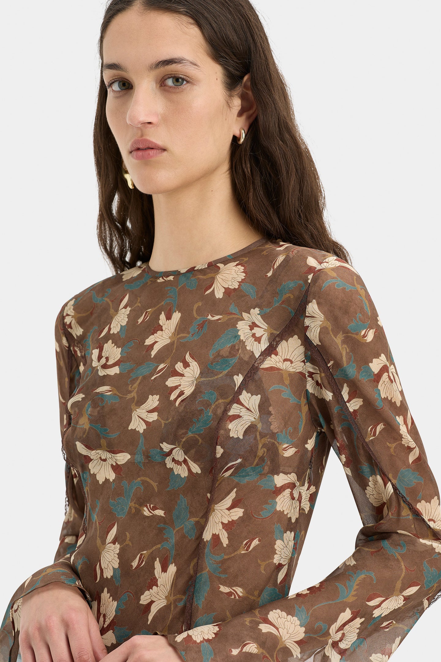 SIR the label Avellino Cascade Dress CHOCOLATE FIORE PRINT