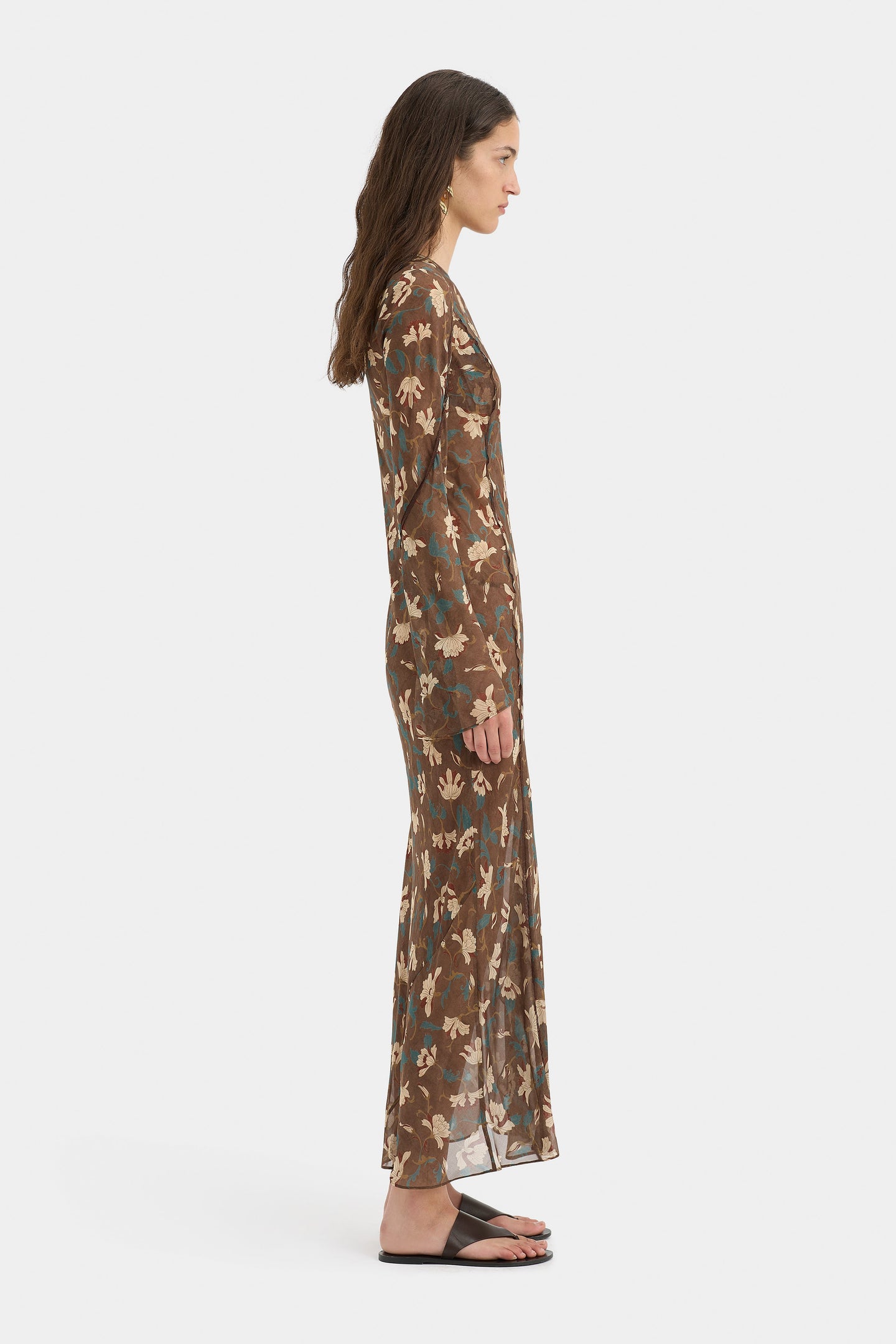 SIR the label Avellino Cascade Dress CHOCOLATE FIORE PRINT