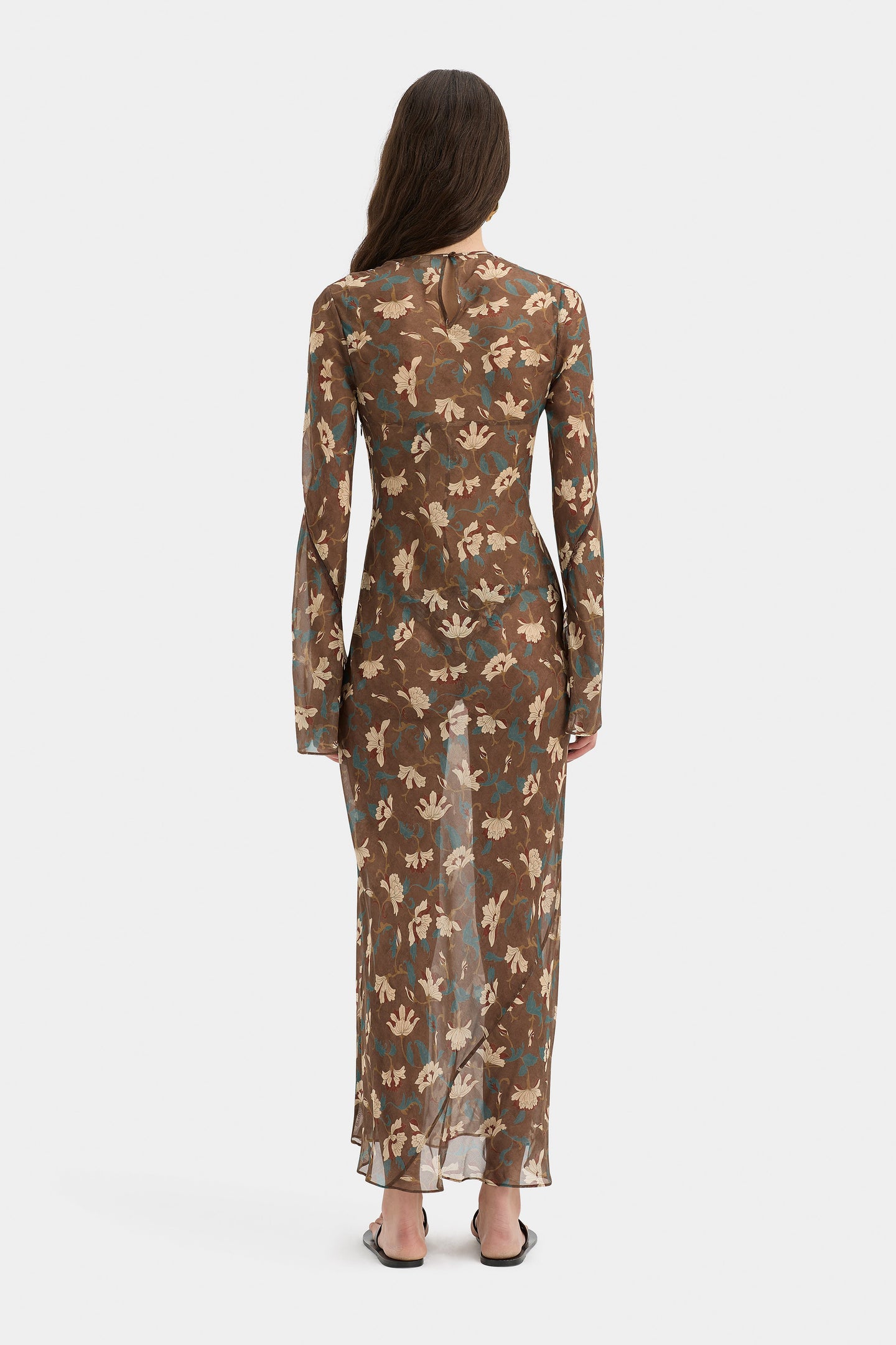 SIR the label Avellino Cascade Dress CHOCOLATE FIORE PRINT