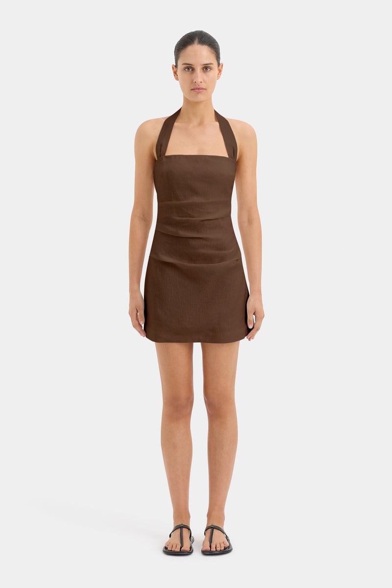 SIR the label Noemi Halter Mini Dress CHOCOLATE