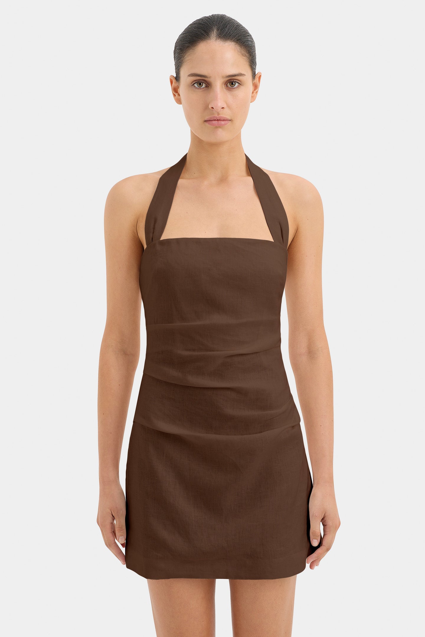 SIR the label Noemi Halter Mini Dress CHOCOLATE