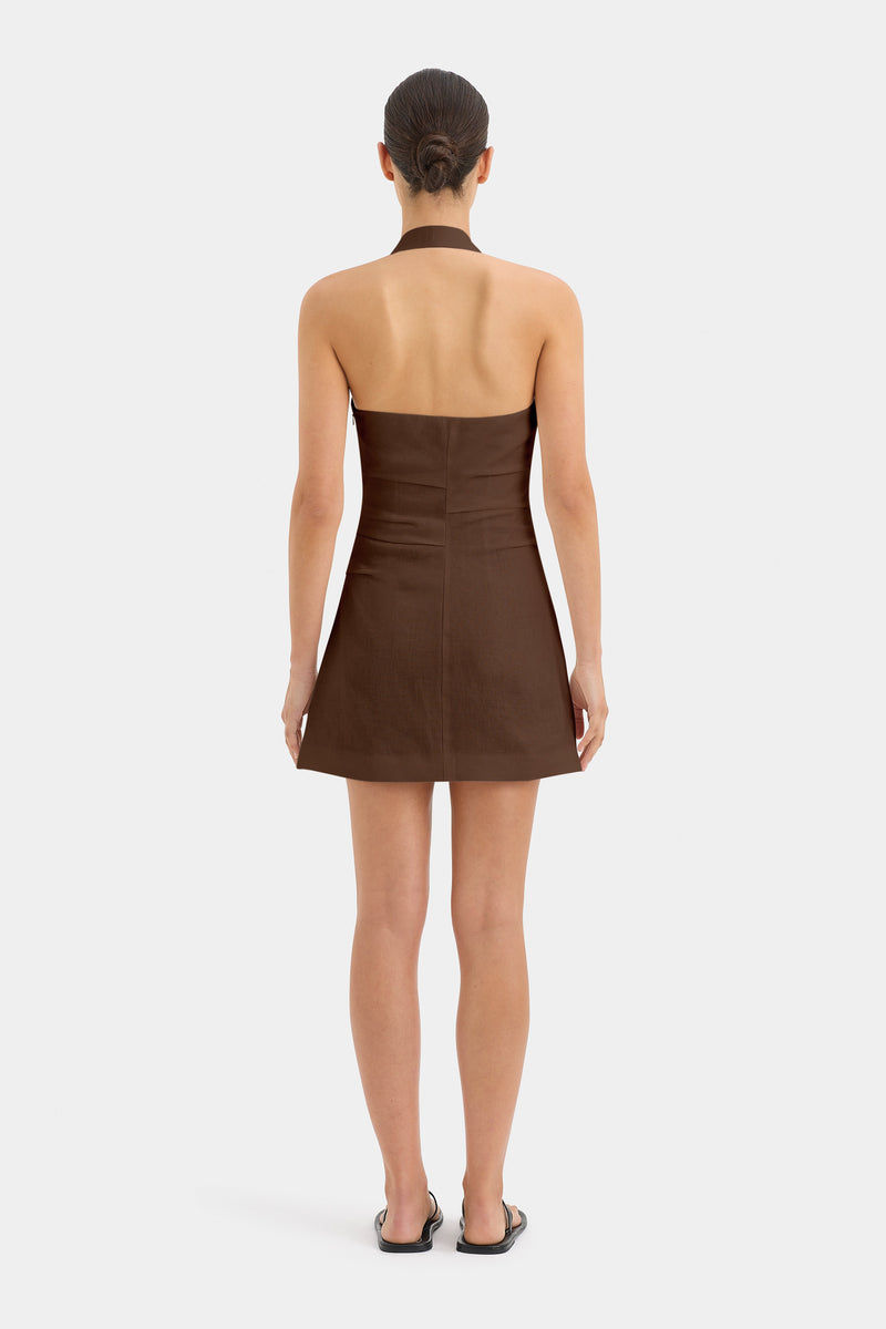 SIR the label Noemi Halter Mini Dress CHOCOLATE
