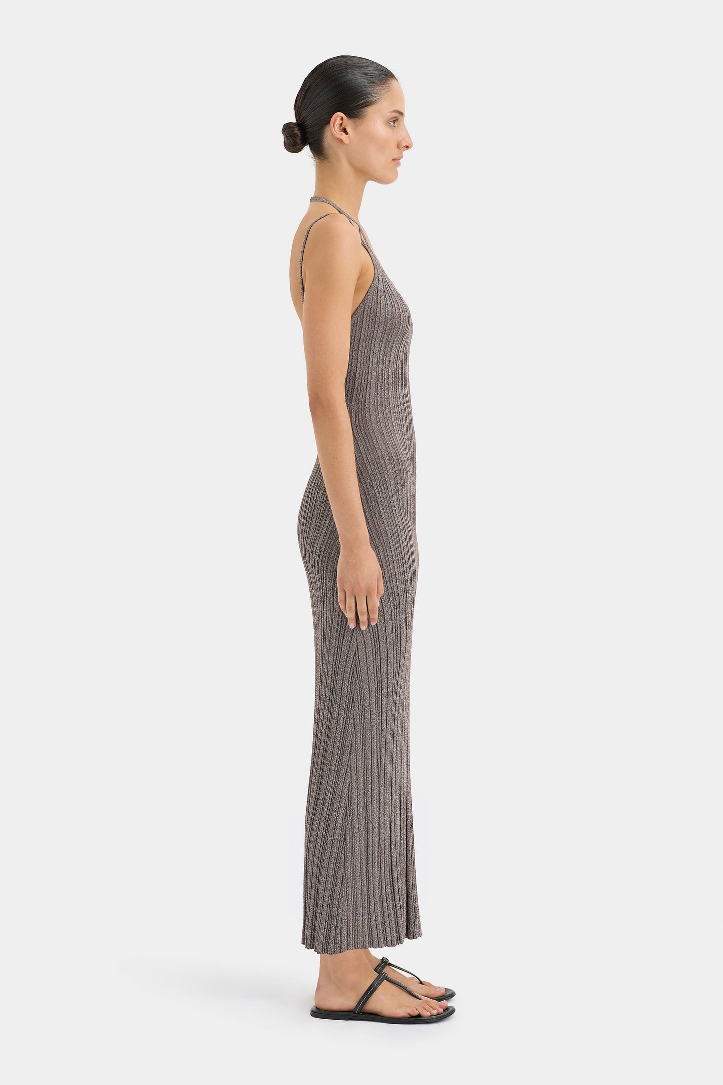 SIR the label Impasto Ribbed Halter Maxi Dress Chocolate