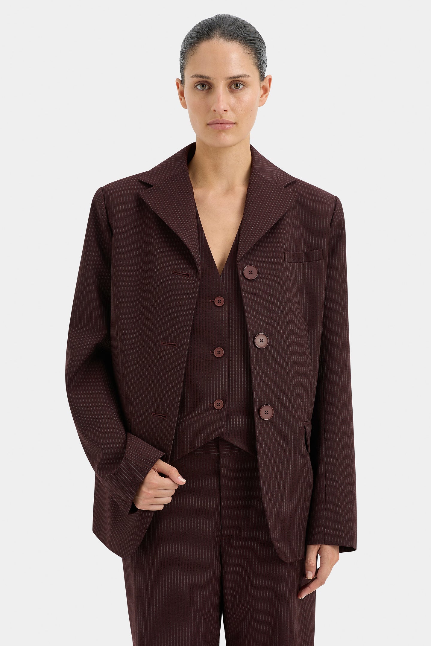SIR the label Guillaume Blazer Plum Pinstripe
