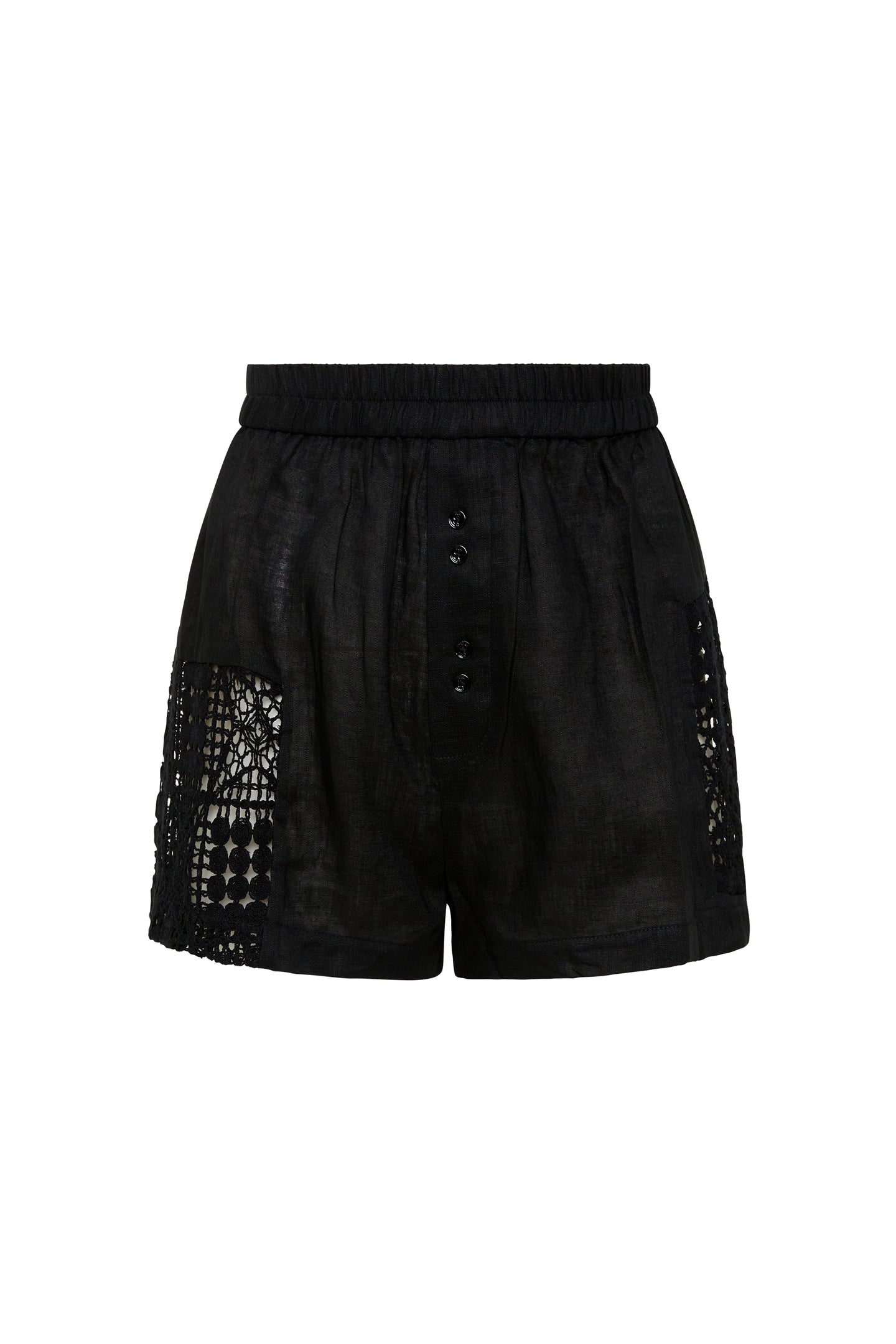 SIR the label Rayure Patchwork Short Black Crochet