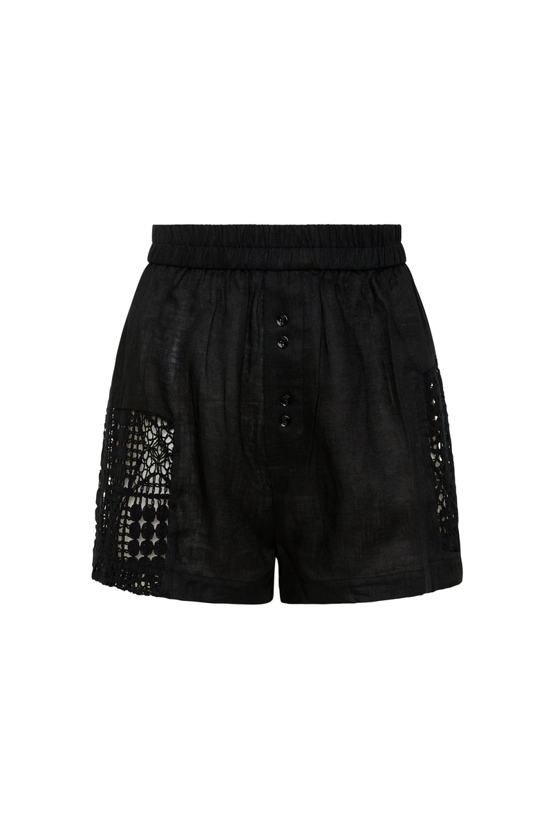 SIR the label Rayure Patchwork Short Black Crochet