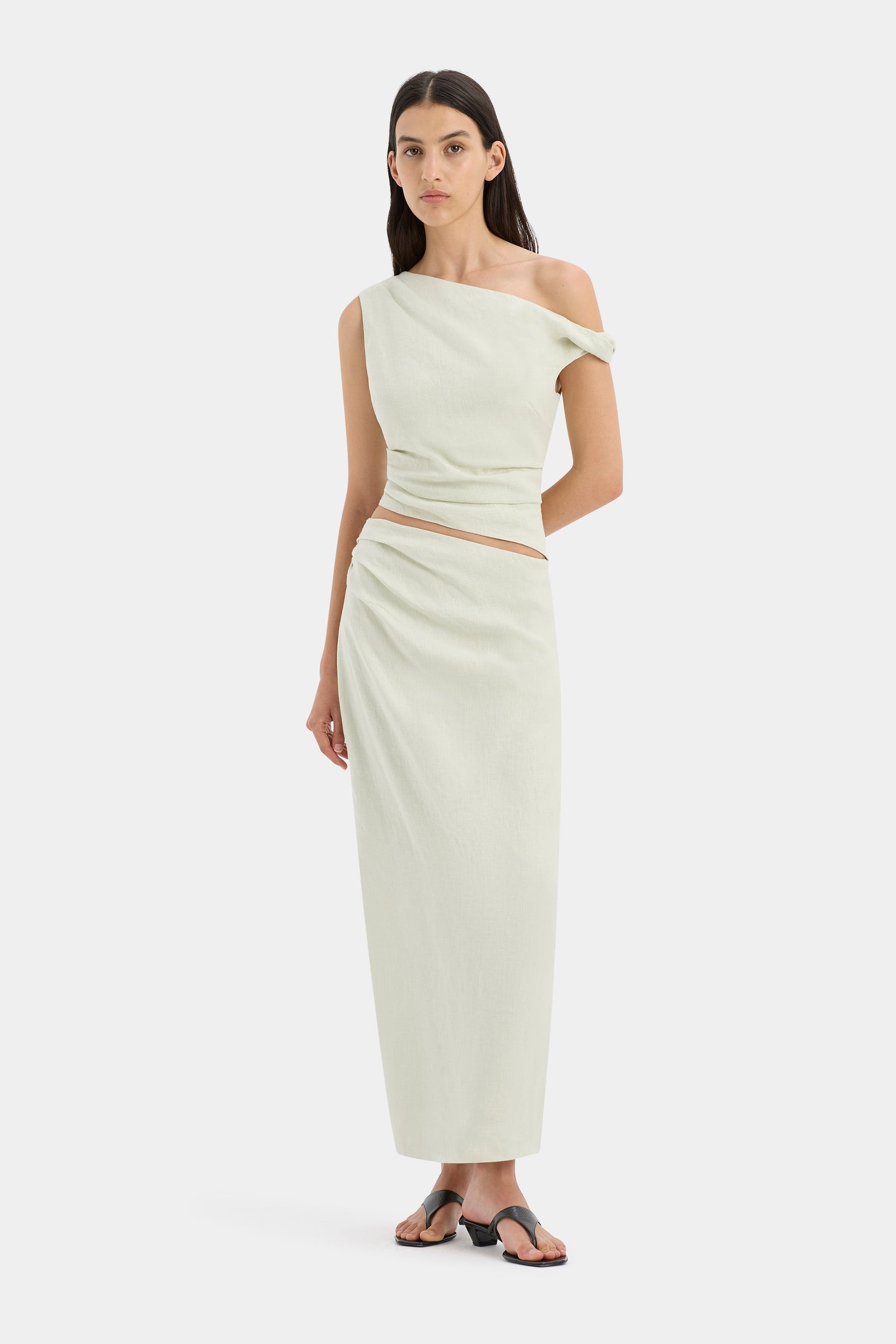 SIR the label Iris Asymmetric Midi Skirt LIGHT SAGE