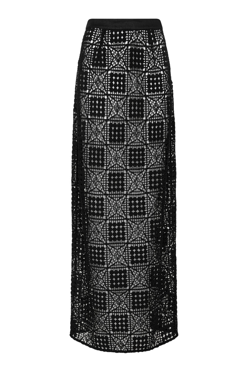 SIR the label Rayure Midi Skirt Black Crochet