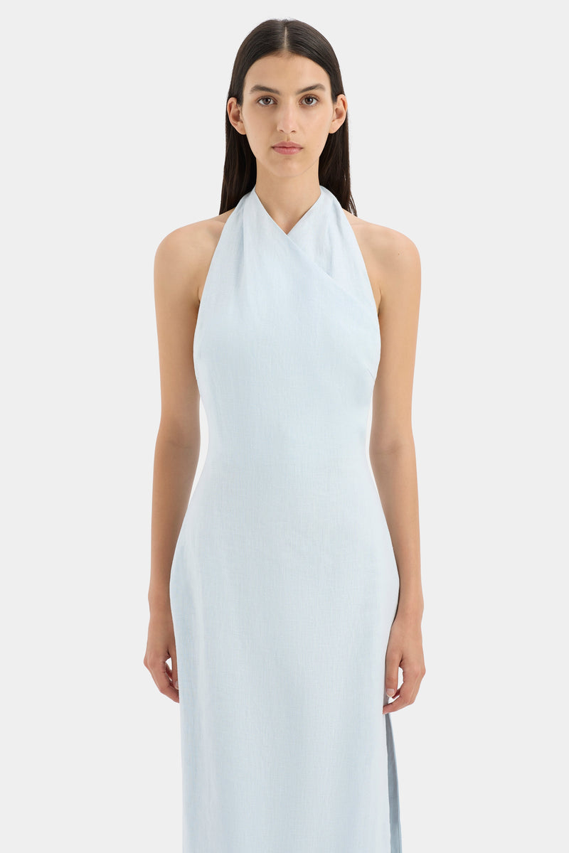 SIR the label Iris Halter Midi Dress LIGHT BLUE