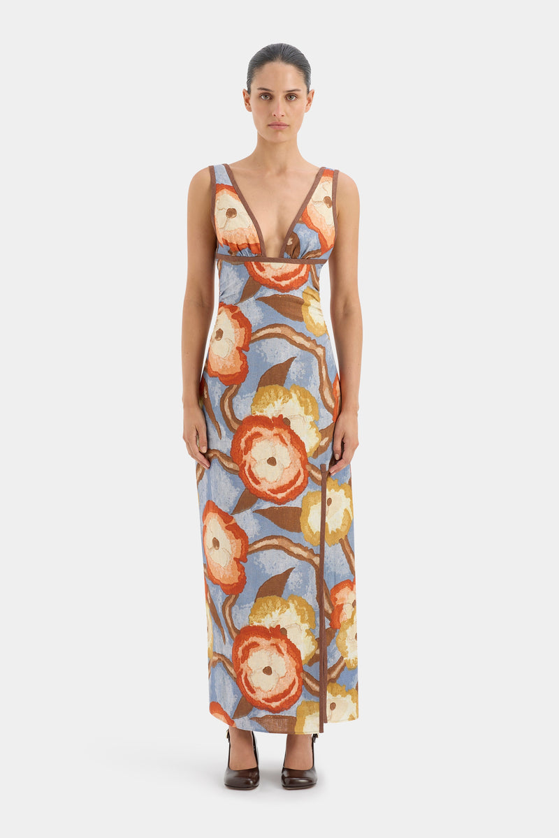 SIR the label Avery V Neck Midi Dress CAMELLIA PRINT