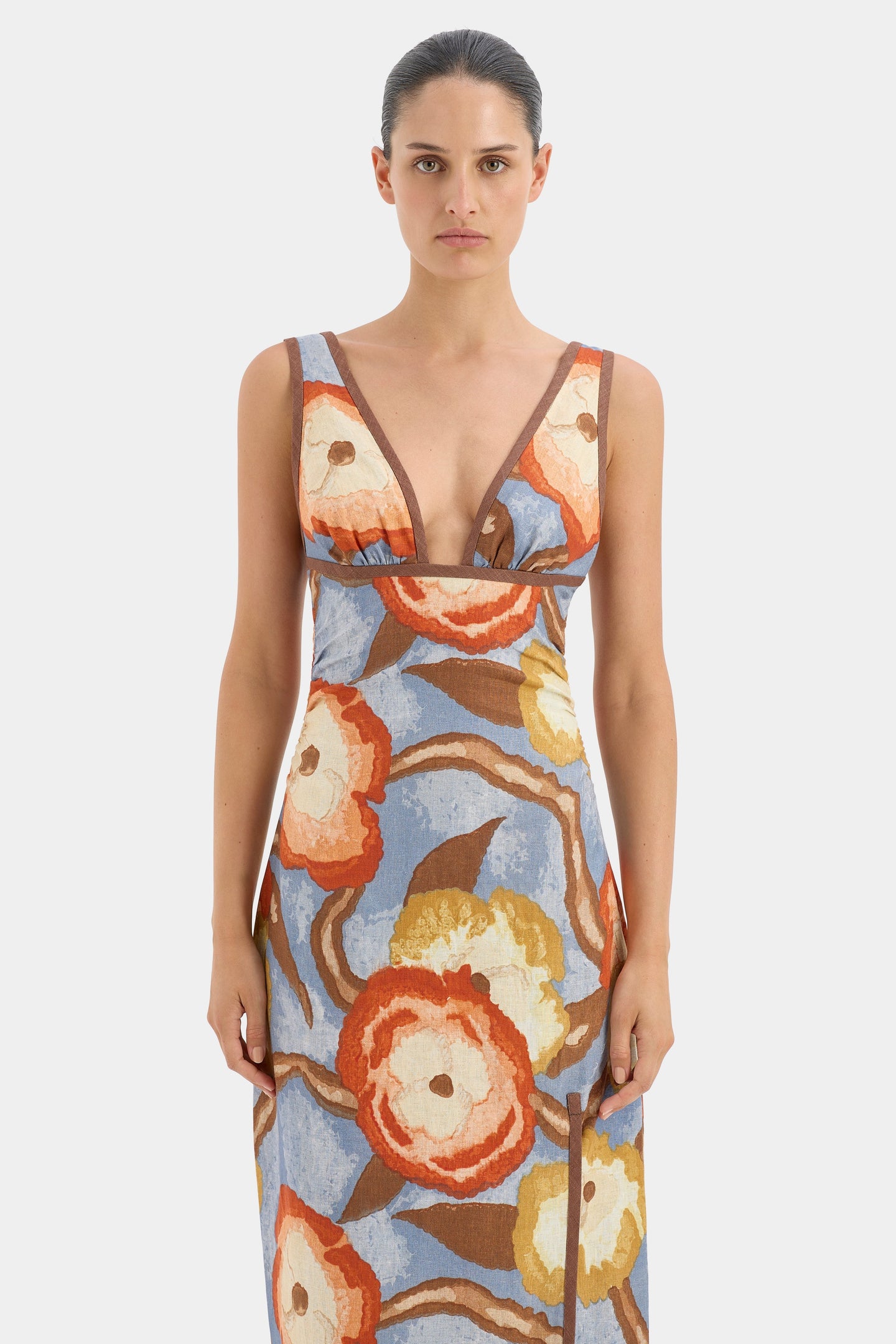 SIR the label Avery V Neck Midi Dress CAMELLIA PRINT